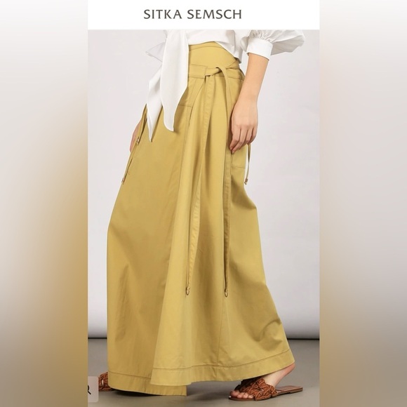 SITKA SEMSCH 100% Cotton Green Wrap Asymmetrical Long with Pockets Skirt Small - Picture 12 of 12